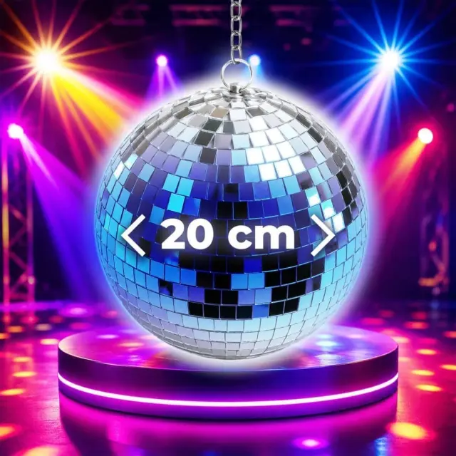 LIGHT4ME MBM 20 silver mirror disco ball 20 cm 1.5 rpm rotating motor hanging chain stage decoration 2
