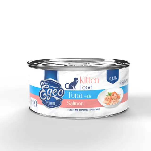 Egeo Υγρή Τροφή Kitten Grain Free Τόνος Με Σολωμό Σε Ζελέ 85gr Μονόχρωμο