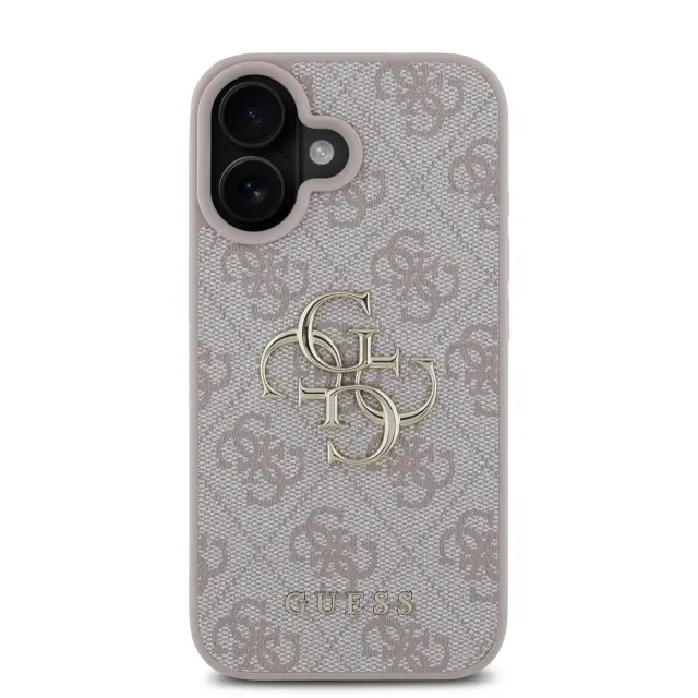 Guess PU 4G Metal Logo Case for iPhone 16 Pink 2