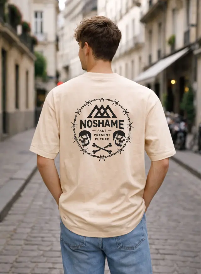 T-shirt Noshame® Oversized Μπεζ με τύπωμα - 142657 - XXL