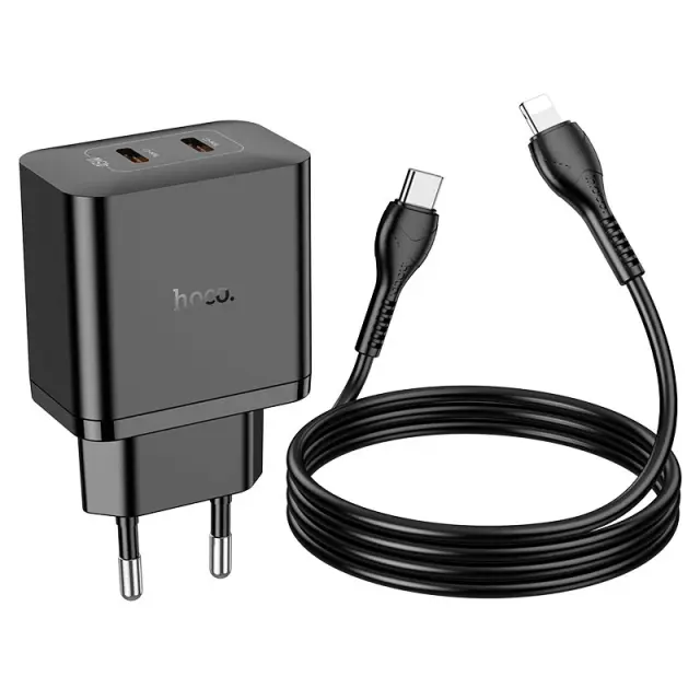 Hoco Φορτιστής με Διπλή Θύρα USB-C και Καλώδιο Lightning 45W Μαύρος N35 3