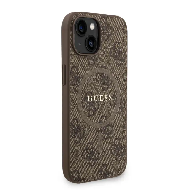 Guess PU Leather 4G Colored Ring Strap MagSafe Case for iPhone 15 Brown 3