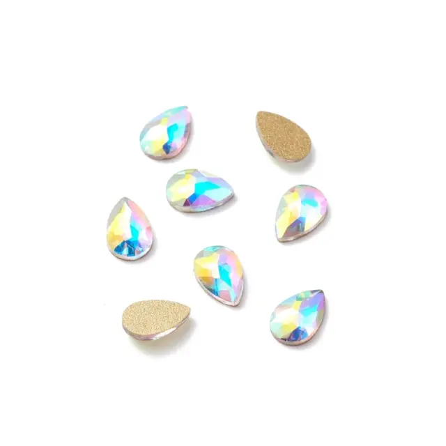 Glass Rhinestone για Κόλλα Crystal AB Teardrop 6x4x1.5mm - 15τεμ