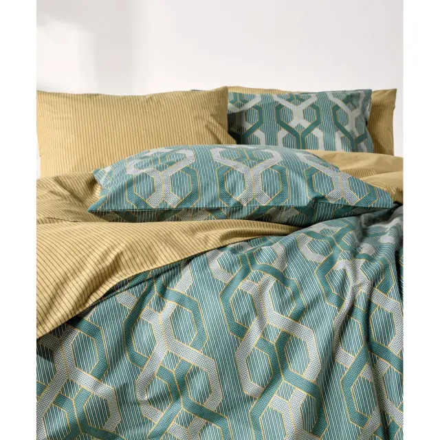 Σετ Σεντόνια Ημίδιπλα 3 Τεμαχίων Kentia Alexei 02 Sage-Dark Green-Mustard-Beige 190x270 2