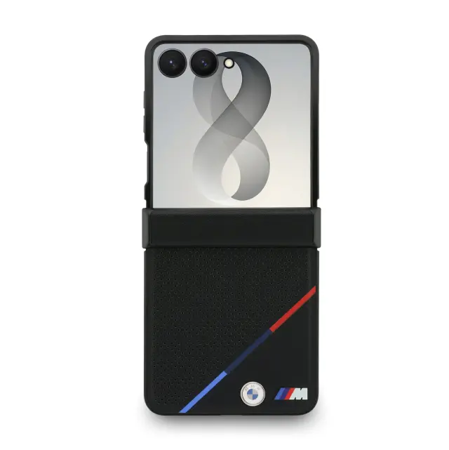 BMW M PU Perforated Tricolor Stripe Magnetic Case for Samsung Galaxy Z Flip 8 Black 2
