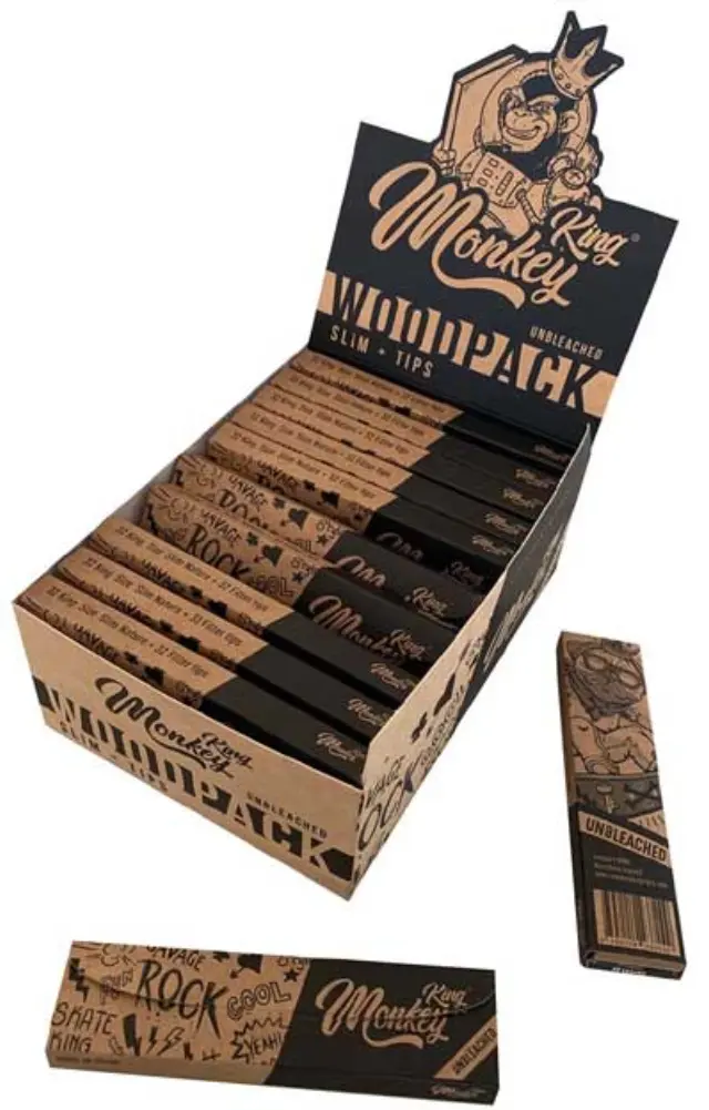 Monkey King Χαρτάκια Ακατέργαστο - Woodpack King Size Slim με Τζιβάνα