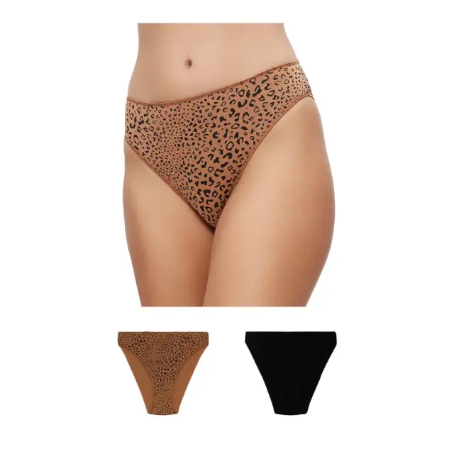 Minerva Γυναικείο Slip Modal Fimelle - Διπλό Πακέτο, Χρώμα Animal Caramel-Black - S