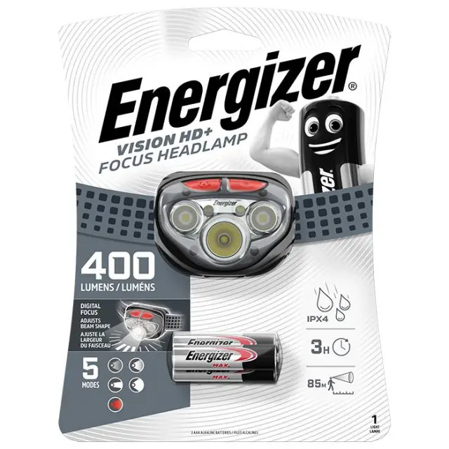 Φακός Κεφαλής Energizer Vision HD+ Focus IPX4 3 LED 400 Lumens με Μπαταρίες AAA 3 Τεμ. Γκρί