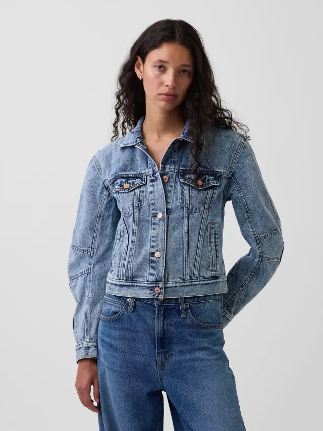 Μπλε Barrel-Sleeve Icon Τζιν Πανωφόρι Medium wash - XS