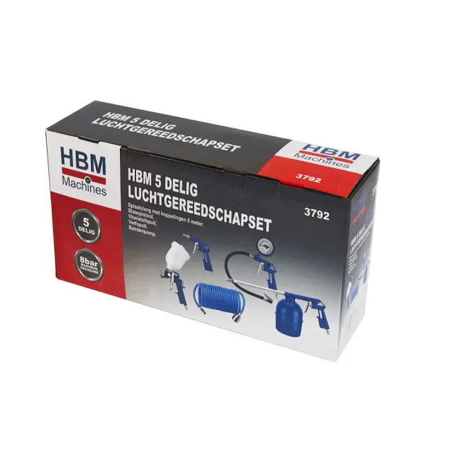Επαγγελματικό Σετ Εργαλείων Αέρος HBM 3792(5 Τεμαχίων) με Σύνδεση Euro & Σπιράλ Σωλήνα 5m 2