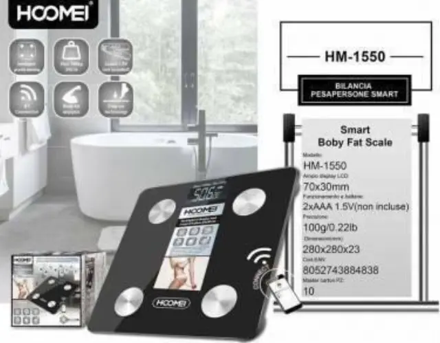 Hoomei Ψηφιακή Ζυγαριά με Λιπομετρητή σε Μαύρο χρώμα HM-1550 2