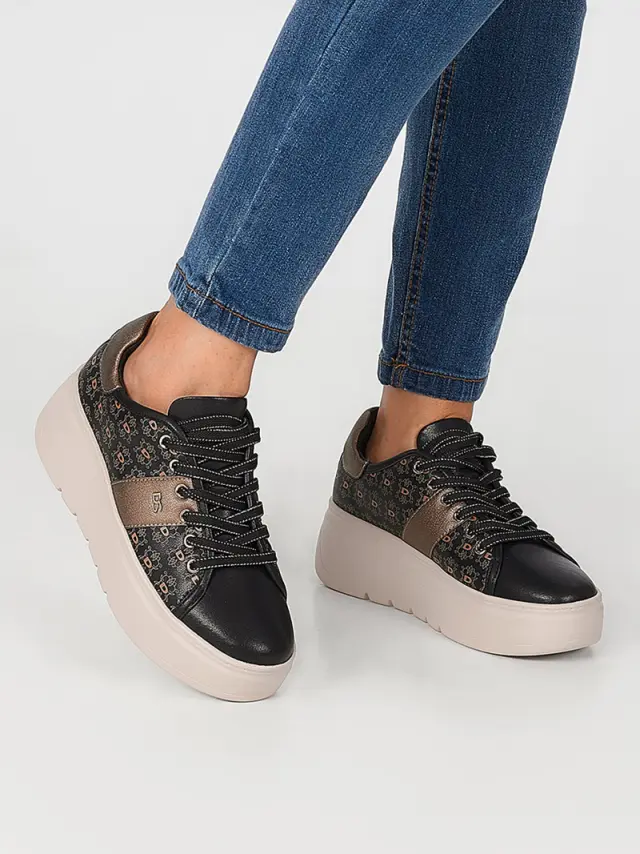 Donna Serena Sneakers Γυναικείο δέρμα Μαύρο DSE/5528 NER/BRONZ 2