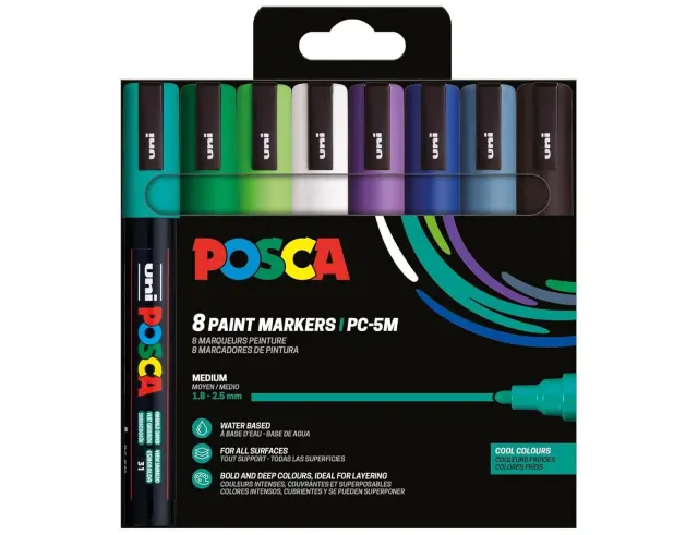 Μαρκαδόροι Σχεδίου Uni Posca PC-5M Cool Medium με πάχος μύτης 1.8-2.5mm - 8 τεμάχιαPC-5M 8P SET COOL COLOR
