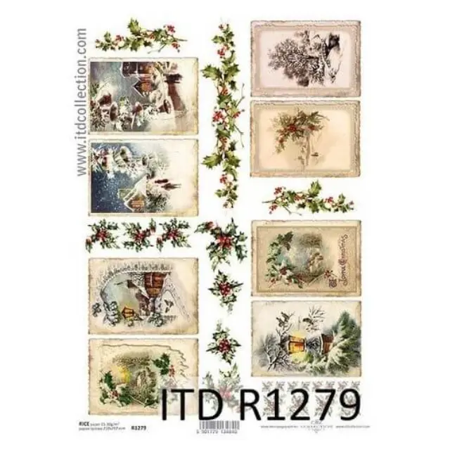 Ριζόχαρτο ντεκουπάζ ITD 21x29cm, Χριστουγεννιάτικες κάρτες, R1279