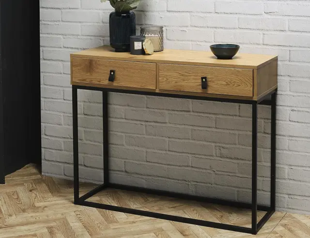 Kονσόλα Εισόδου Abbott Home Deco Factory με 2 συρτάρια και διαστάσεις 100x35x80.5cm - Απόχρωση Ξύλου HD6623 2