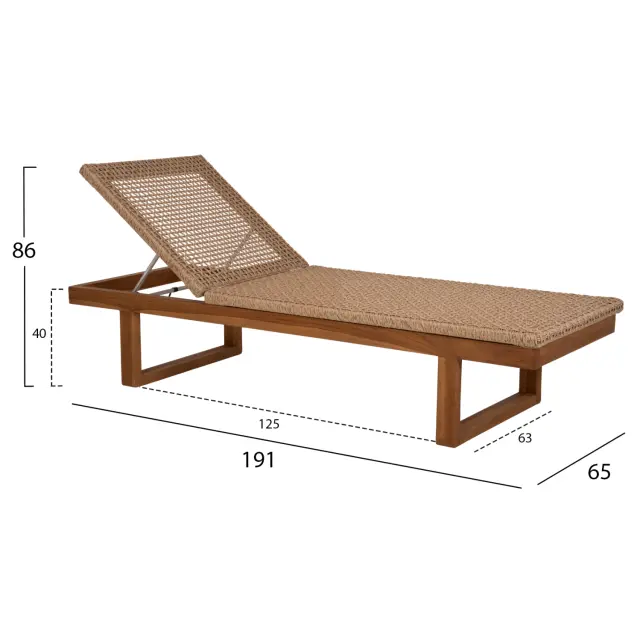 Ξαπλώστρα Patron Teak ξύλο και σχοινί Viro σε πλέξη Wicker 191x65x86 εκ. 2
