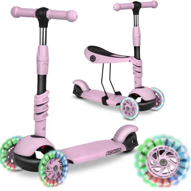 Ricokids Buggy Ροζ παιδικό πατίνι ισορροπίας 3 τροχών με ρυθμιζόμενο τιμόνι και φωτιζόμενους τροχούς