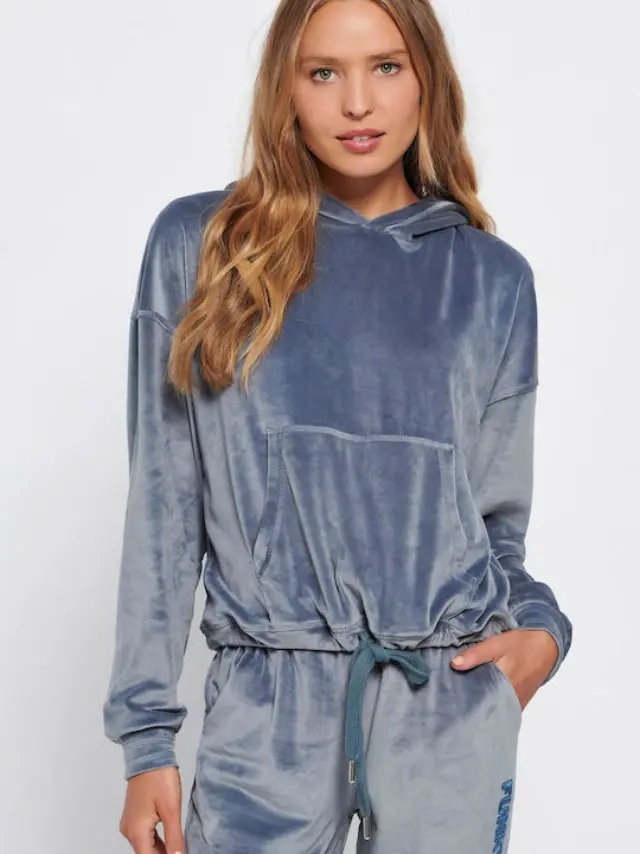 Funky Buddha Velvet Over Hoodie Stone Blue FBL006-101-06 - XL
