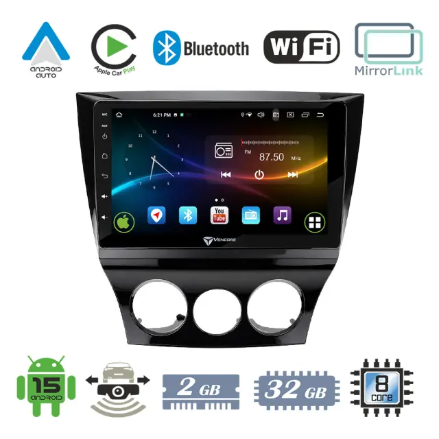 VenCore Οθόνη Multimedia Android 15 9" 9109A MTK6762 Octa-Core 2GB/32GB IPS με Πρόσοψη, CarPlay, Android Auto και Υποστήριξη Κάμερας Οπισθοπορείας AHD για Mazda RX8 2008-2012 – Μαύρη (3236-10007-0452B)