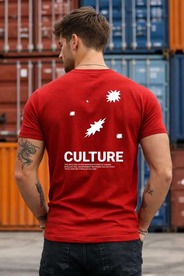 T-shirt Noshame® Κόκκινο με τύπωμα Culture Leaves - 122531 - XXL