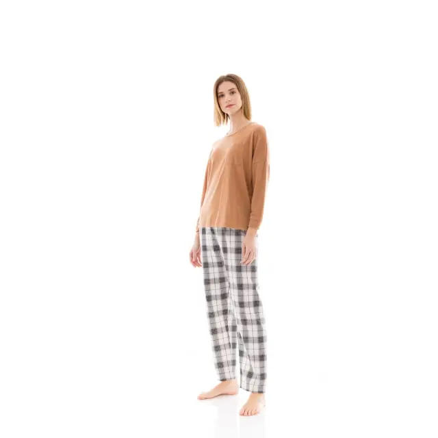 Πιτζάμα Homewear BEIGE -BLACK PLAID W1421 Pink Label 2