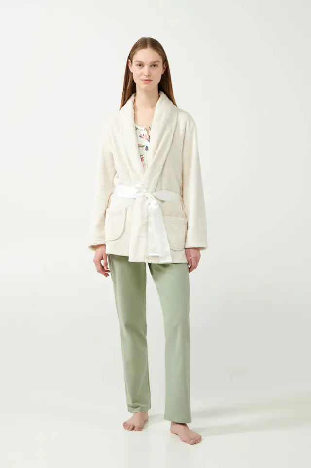 Vamp Γυναικεία Ρόμπα Κοντή με Ζώνη και Τσέπες Beige Skin - XL 2