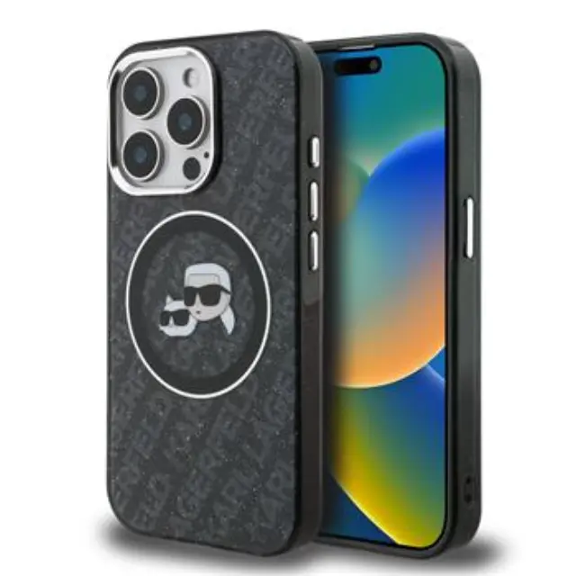 Karl Lagerfeld IML K&CH Heads Repeated Logo MagSafe Case for iPhone 15 Pro Max Black