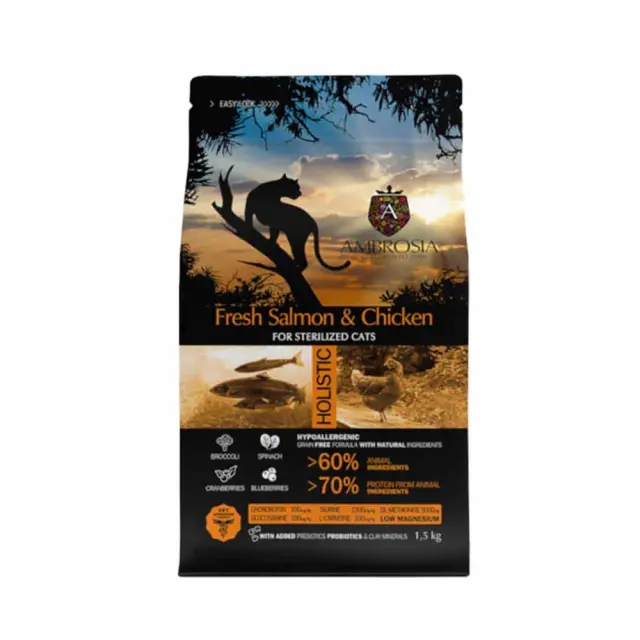 Ambrosia Grain Free Cat Adult Sterilised Fresh Salmon and Chicken 1.5kg