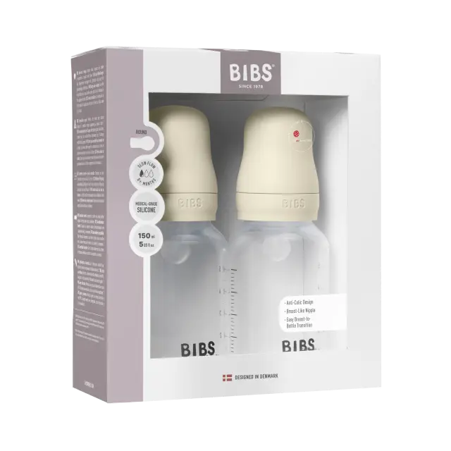 BIBS - Baby Bottle Round Silicone 2 Pack - Ivory - 150 ml - Baby and Children