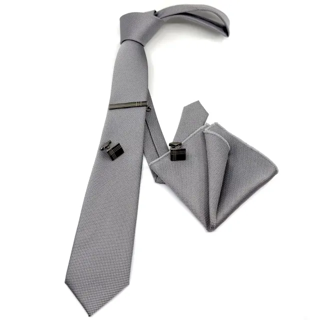 Γκρι Γραβάτα Oxford 6,5 cm με Ασορτί Μαντήλι 2