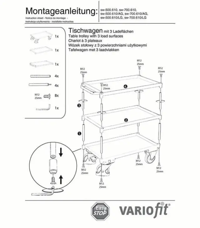 Variofit sw-500.610/AG Τρόλεϊ Μεταφοράς 2 Επιπέδων για Φορτίο Βάρους ως 400kg 3