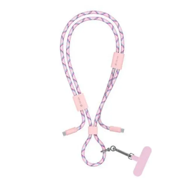 Καλώδιο Σύνδεσης USB 2.0 Devia EC428 Woven Adjustable Lanyard USB C σε USB C PD 60W 1.6m Cable Pro5 Ροζ N68600