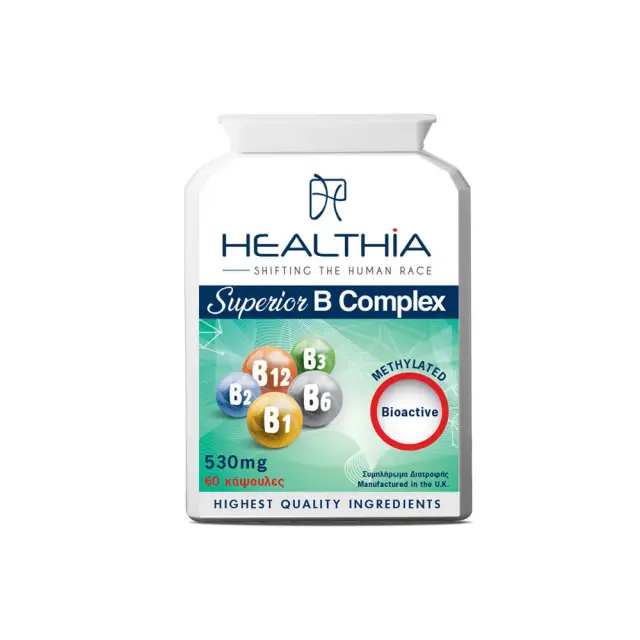 Healthia Superior B-Complex 530mg, Συμπλήρωμα Διατροφής Mε Σύμπλεγμα Βιταμινών Β, 60 Κάψουλες