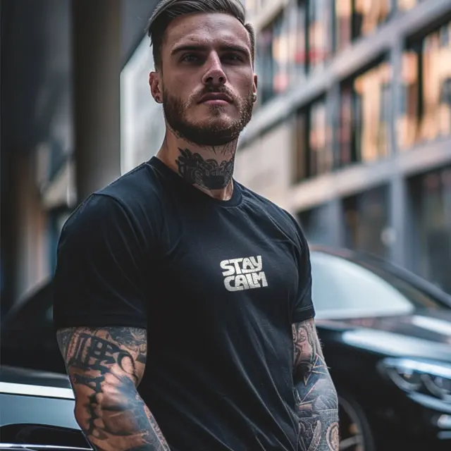 T-shirt Noshame® Μαύρο με τύπωμα Stay calm - 3025192 - XXL