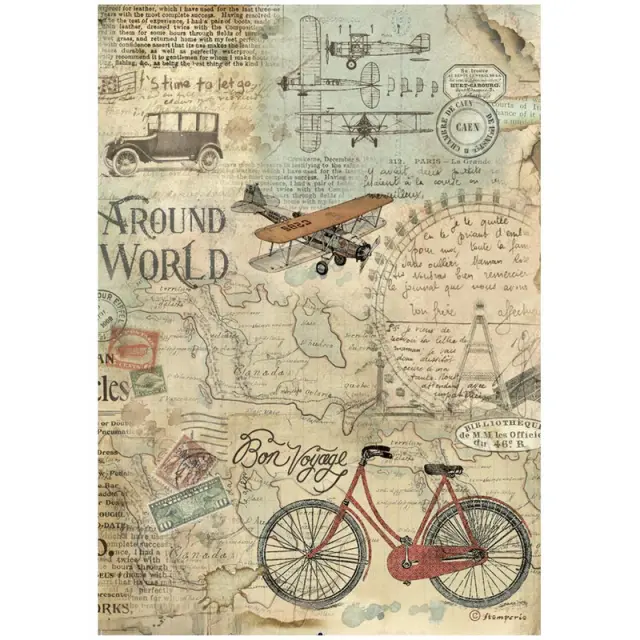 Ριζόχαρτο ντεκουπάζ Stamperia 21x29cm A4, Around the world, Bicycle