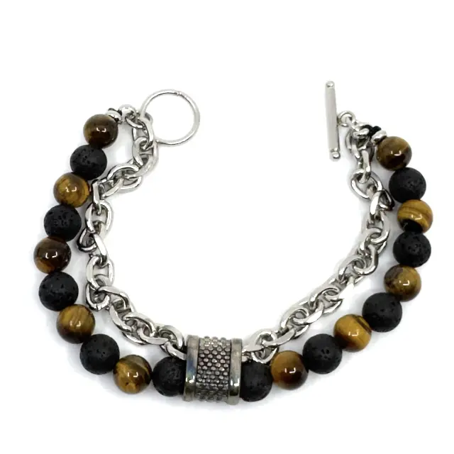 Tiger Eye Lava Stone Βραχιόλι Ανοξείδωτο Ατσάλι 3