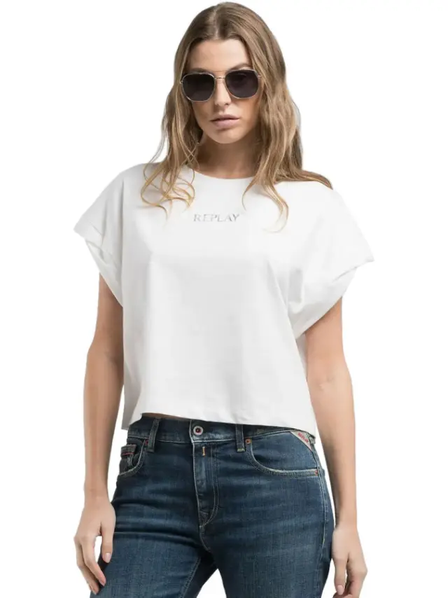 Replay Γυναικείο Crop Top Off White