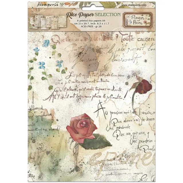 Σετ 6 Ριζόχαρτα ντεκουπάζ Stamperia 21x29cm A4, Flowers and Poems