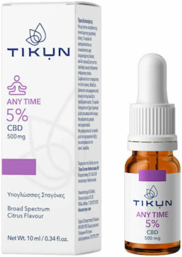 Tikun | Any Time 5% | Έλαιο Κάνναβης σε Υπογλώσσιες Σταγόνες με 5% CBD με Γεύση Κίτρο |10ml 2