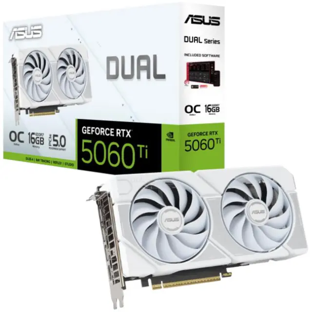 Asus GeForce RTX 5060 Ti DUAL OC 16GB WHITE edition (white, DLSS 4, 3x DisplayPort, 1x HDMI 2.1)