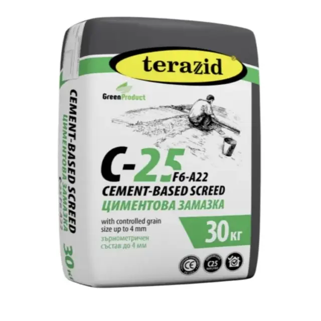 Monotex Terazid C-25 Έτοιμη Τσιμεντοκονία δαπέδου για επενδύσεις πάχους άνω των 3cm 30 kg / C25