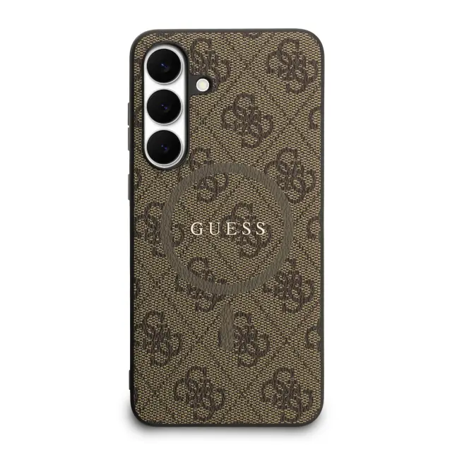 Guess PU Leather 4G Colored Ring MagSafe Case for Samsung Galaxy S25 FE Brown 3
