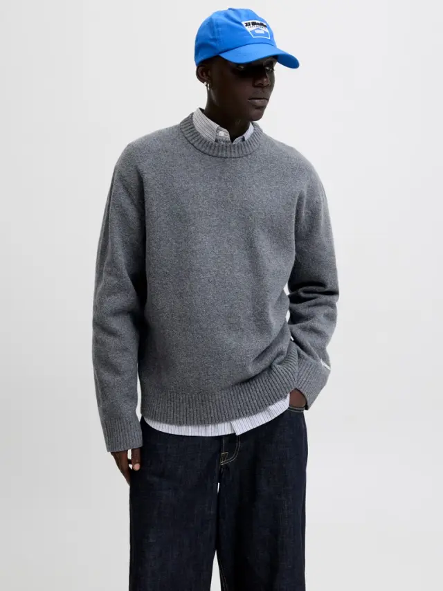 JORNORREBRO KNIT CREW NECK SN - Dark Grey Melange