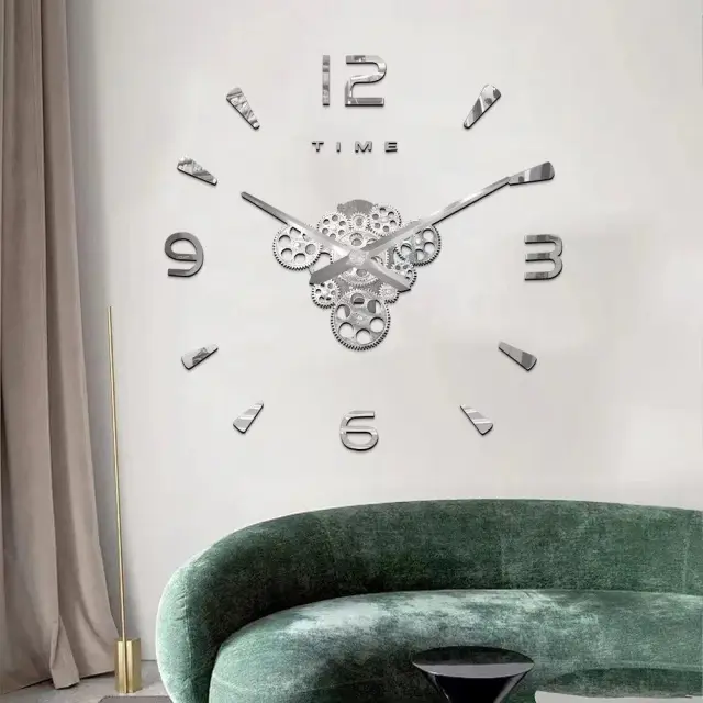 Ρολόι Τοίχου Αυτοκόλλητο 3D DIY 60-120cm ZH03410 Γκρι