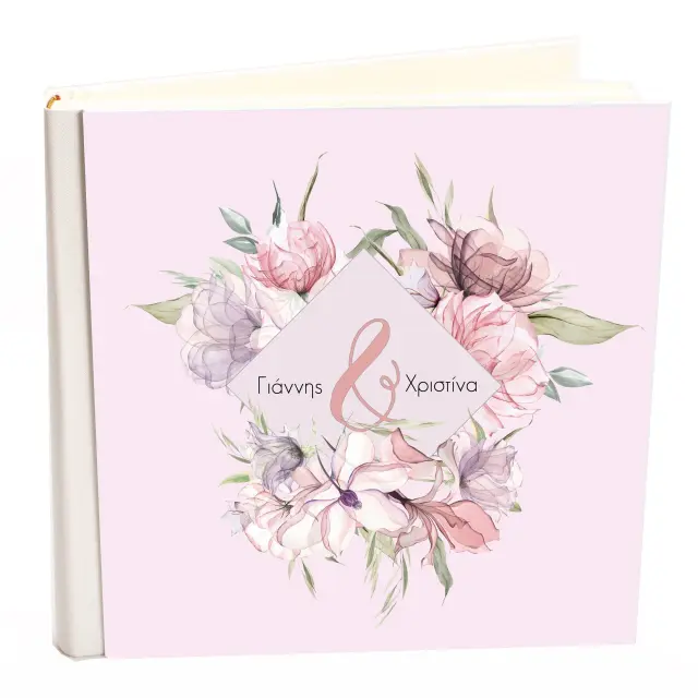Άλμπουμ my album roses boho style με όνομα Γιάννης - Χριστίνα άλμπουμ με ριζόχαρτο 35x35cm και κουτί άλμπουμ