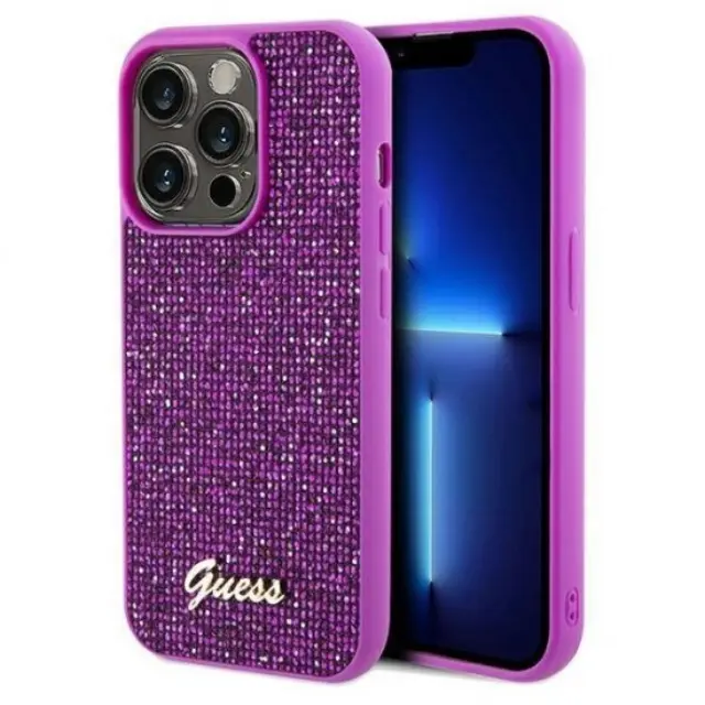 Guess Disco Metal Script case for iPhone 14 Pro Max - Fuchsia
