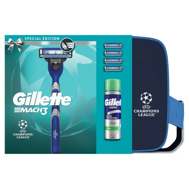 Gillette Μηχανή Mach3 (Λαβή+4 αντ/κά)+ Gel Shoothing 200ml+ Τσαντάκι
