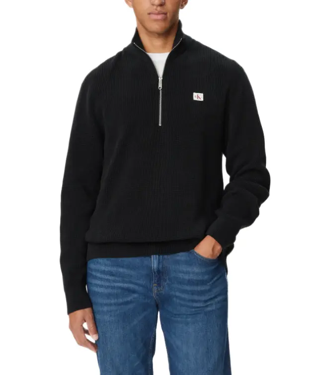 CalvinKlein ανδρικό μονόχρωμο πουλόβερ με φερμουάρ LV04RH327G-2