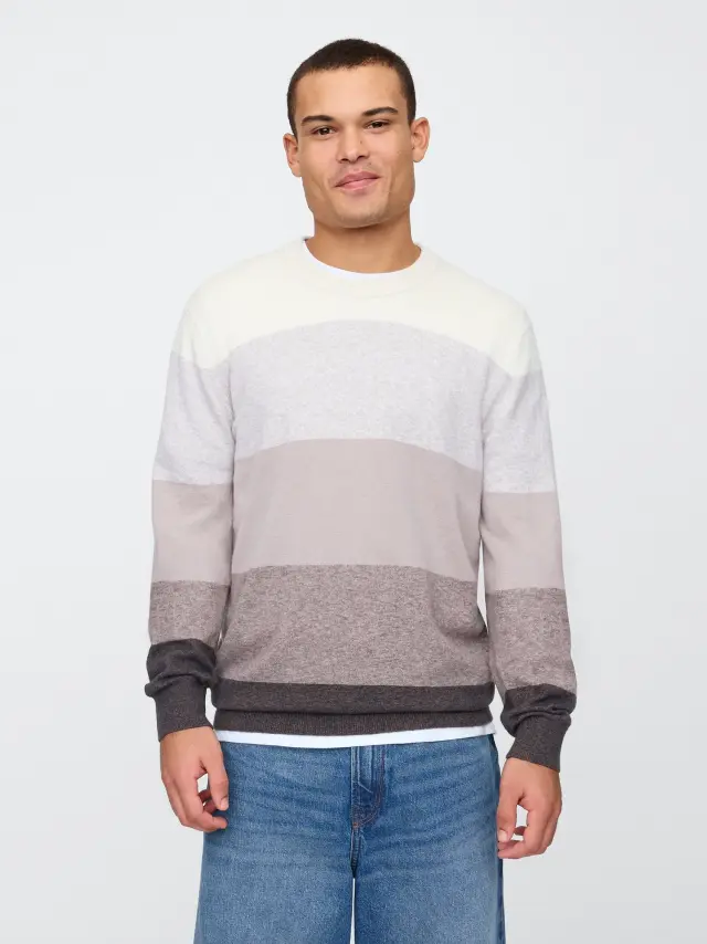 Μπεζ CashSoft Πουλόβερ με Στρογγυλή Λαιμόκοψη neutral stripe - M