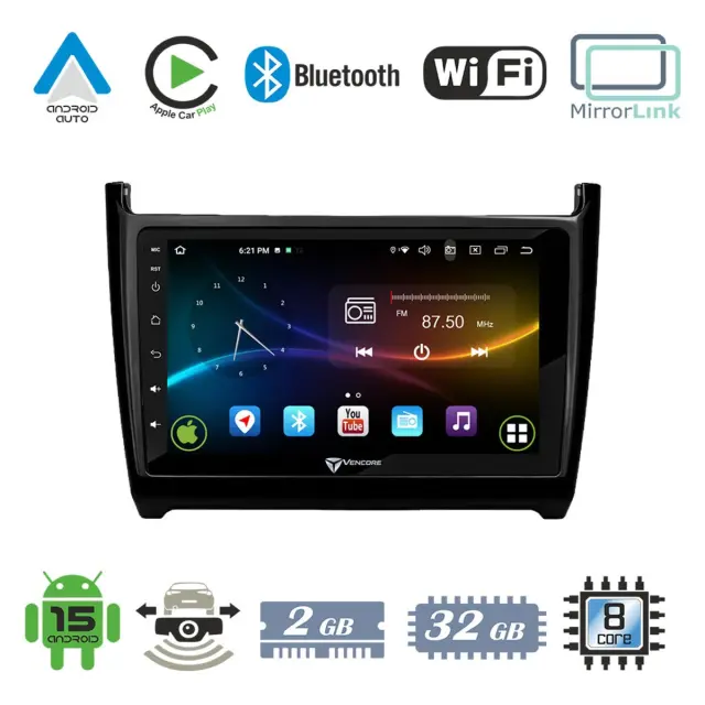 VenCore Οθόνη Multimedia Android 15 9" 9109A MTK6762 Octa-Core 2GB/32GB IPS με Πρόσοψη, CarPlay, Android Auto και Υποστήριξη Κάμερας Οπισθοπορείας AHD για VW Polo 2009-2017 – Μαύρη (3236-10007-0069B)